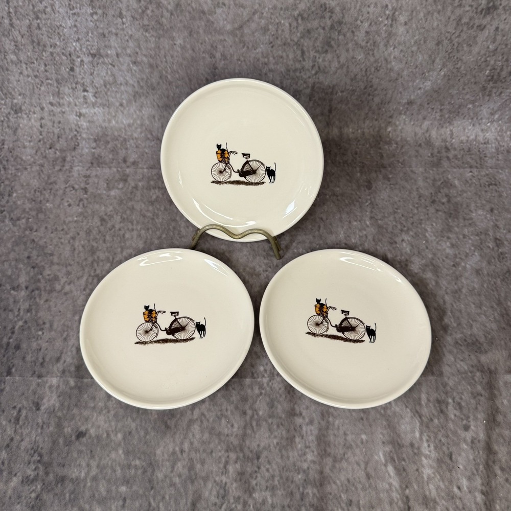 3 Rae Dunn Artisan Collection By Magenta Fall Black Cat Bike 6" Dessert Plates
